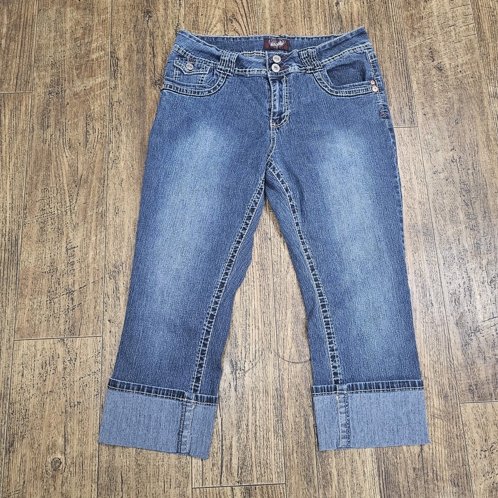 Y2K Angels Capri Jeans Women's Stretch Low Rise Cuffed sz 12P  Blue Denim